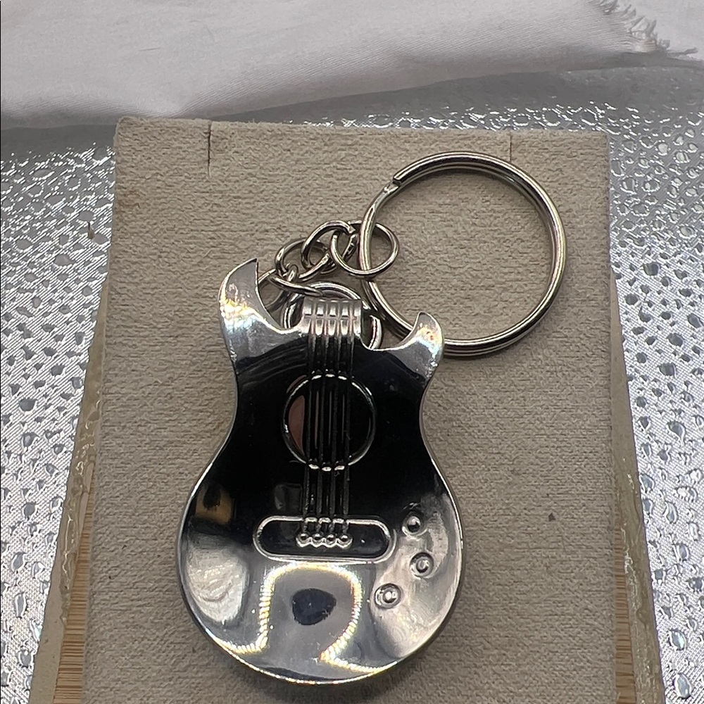 Silver Guitar Keychain Accessory